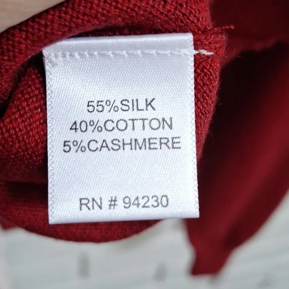 Paul Fredrick Cashmere/Silk Blend Red/Black Heathered Mockneck Sweater. Sz Med. - Picture 9 of 9